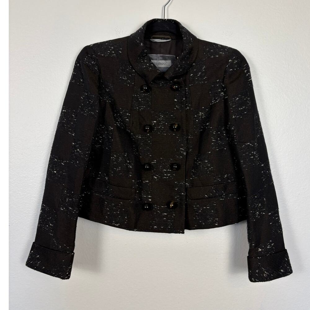 Sportmax Double Breasted Cropped Peacoat Jacket Speckled Black US 10